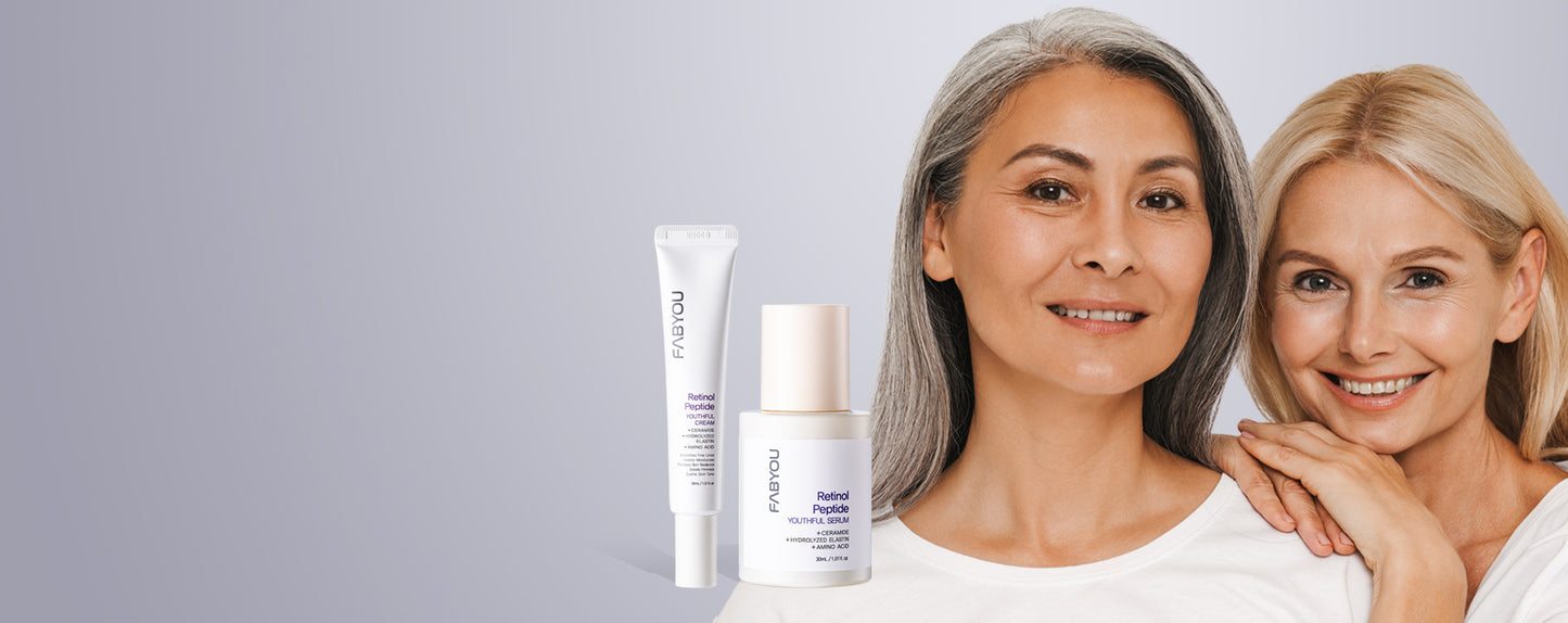 FABYOU Retinol Peptide Youthful Serum and Cream with Ceramide and Hydrolyzed Elastin for anti-aging and smooth, youthful skin. Korean skincare for fine lines, wrinkles, and hydration. Shop now for radiant skin.